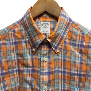 Brooks Brothers Regent Men's‎ Orange/Blue Plaid Baird McNutt Irish Linen Shirt M